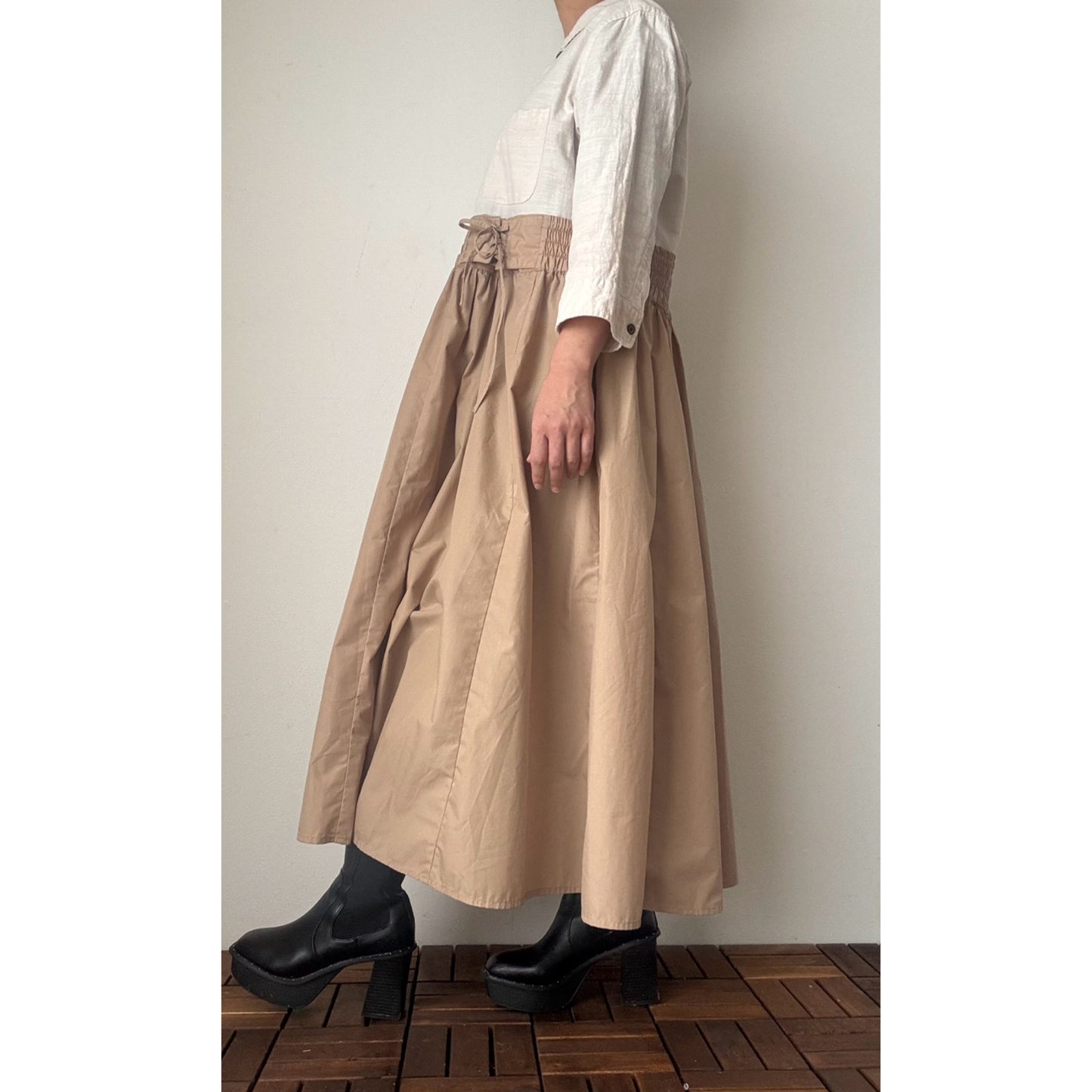 Upcycled Patchwork Maxi Dress – Reconstructed Beige & Plaid One-of-a-Kind Piece