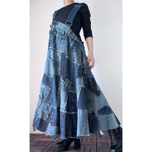 Handmade Upcycled Denim Patchwork Maxi Dress – One-of-a-Kind Sustainable Style