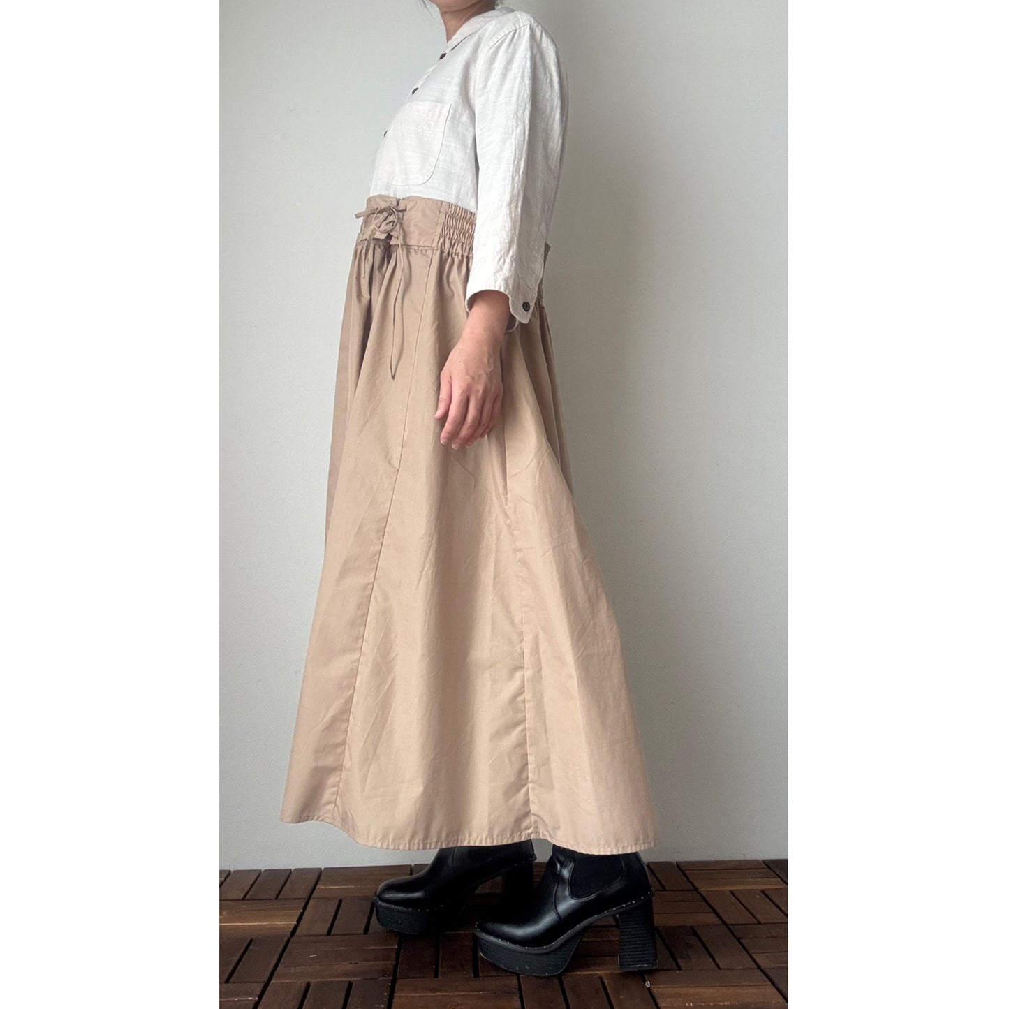 Upcycled Patchwork Maxi Dress – Reconstructed Beige & Plaid One-of-a-Kind Piece